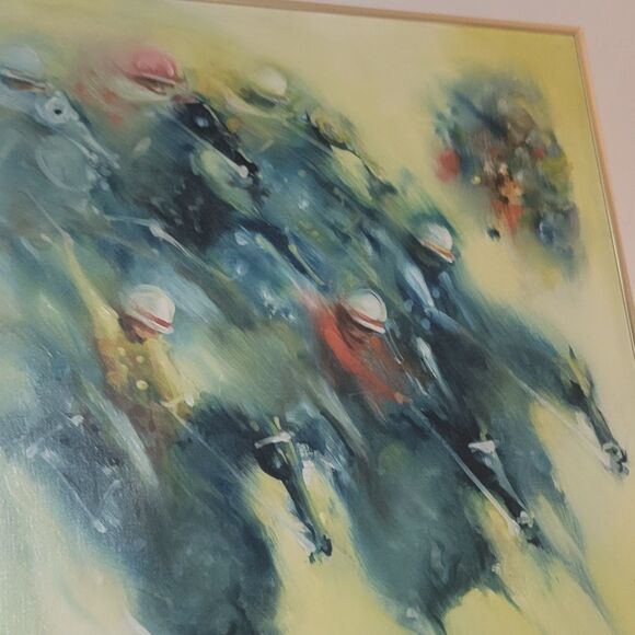 Armand Lourenco Oil Painting on Canvas of Horse Race signed framed - Picture 15 of 16